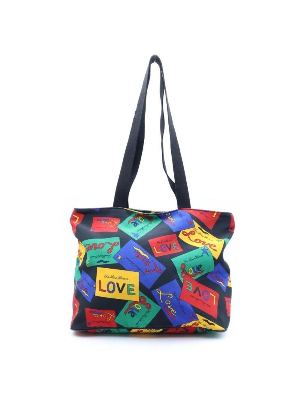Saint Laurent Love Pattern Round Zip Nylon Tote Bag Multicolor with Logo